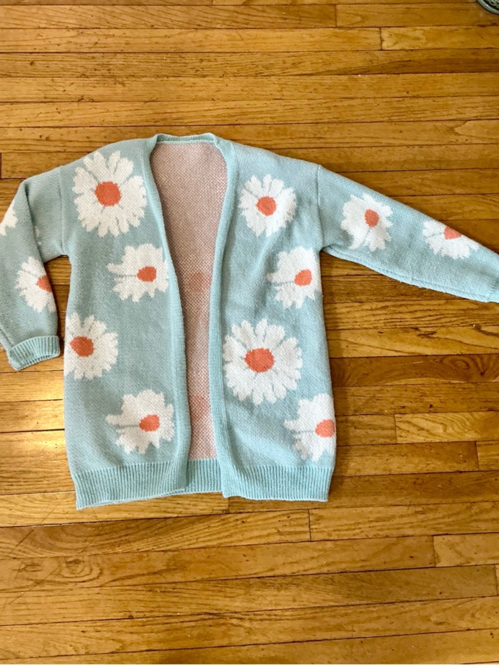 SHEIN - Light Blue Daisy Open Cardigan Sweater